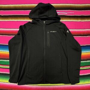 Eddie Bauer Men's L Black Outpace Flex Fleece Full-Zip Hoodie Sweater Hiking